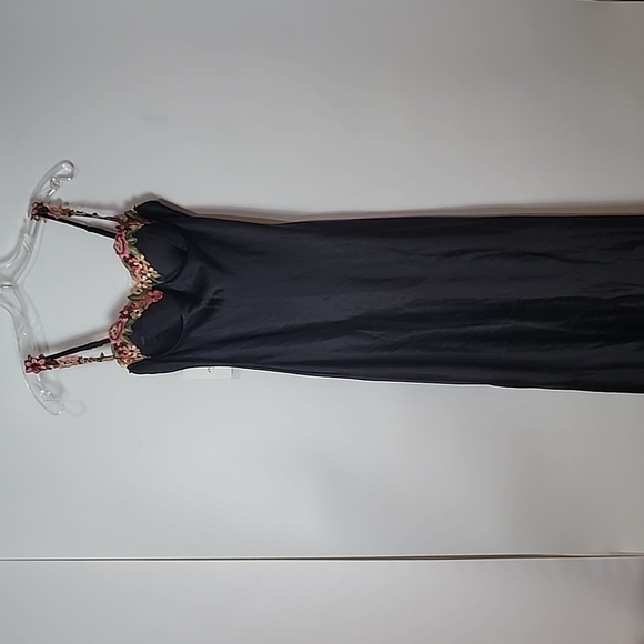 Dress ~ Black Satin Maxi Dress with Floral Detail Cup/Bust Sweetheart neck-line - Picture 7 of 15